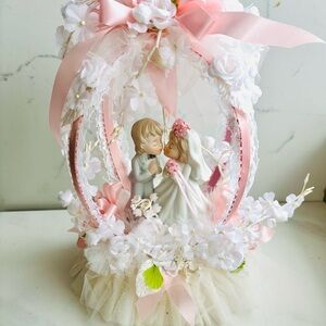 Vintage 80’s Elegant Pink and White Wedding Cake Topper